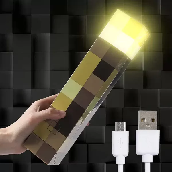 Minecraft Brownstone Torch LED Night Light - Rechargeable, Kids' Christmas Gift